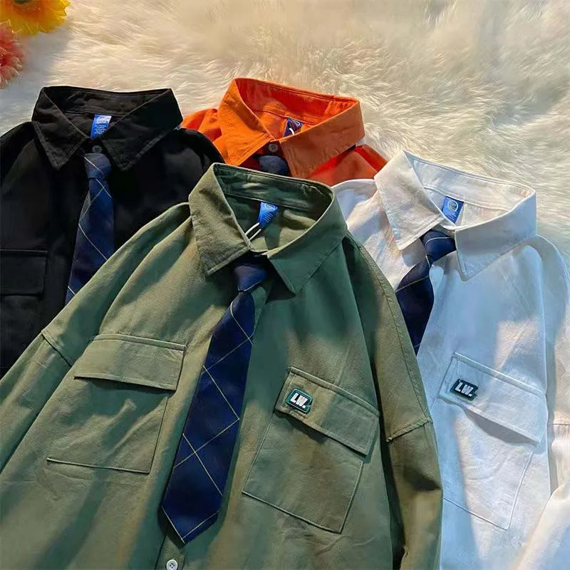 Мужская рубашка из 100% хлопка с длинными рукавами в гонконгском ретро стиле