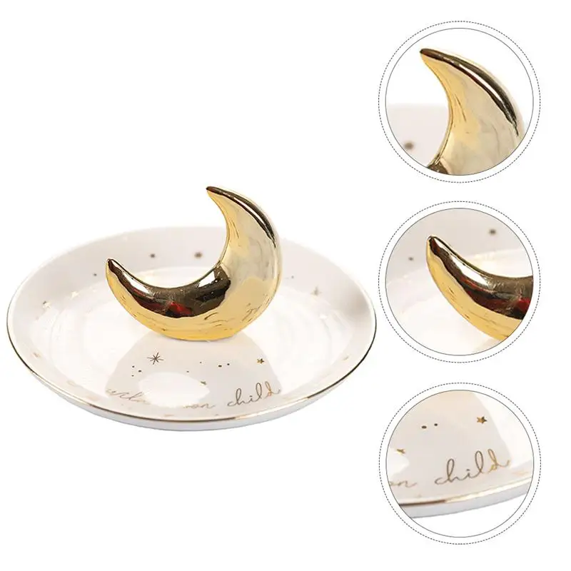 

1pc Creative Jewelry Display Stand Moon Decor Jewelry Plate Photo Prop (Golden)