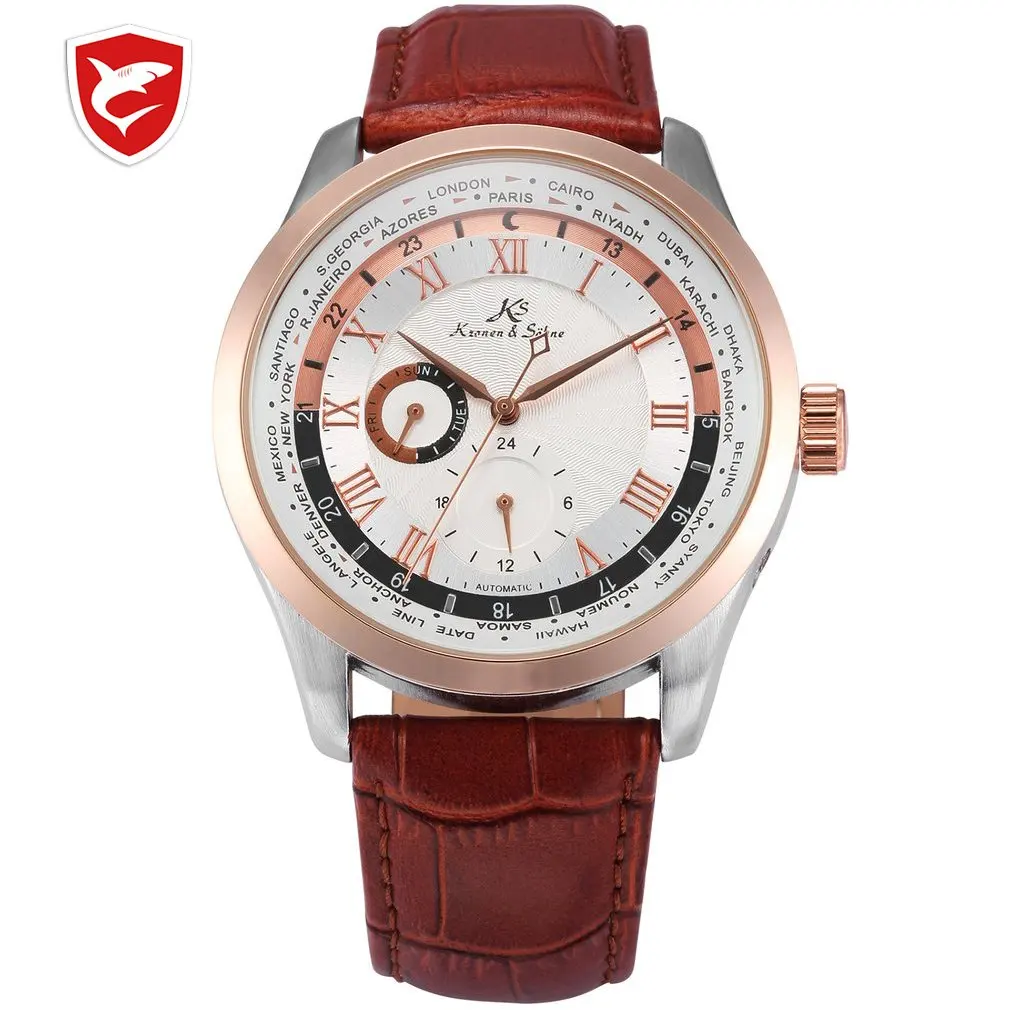 Бренд Imperial KS 24 часа в день розовое золото с автоматическим заводом Relogio кожаный