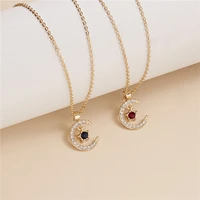 12 months round birthstone moon star crystal stone pendant necklace for women charms gold color pendants necklaces jewelry gifts