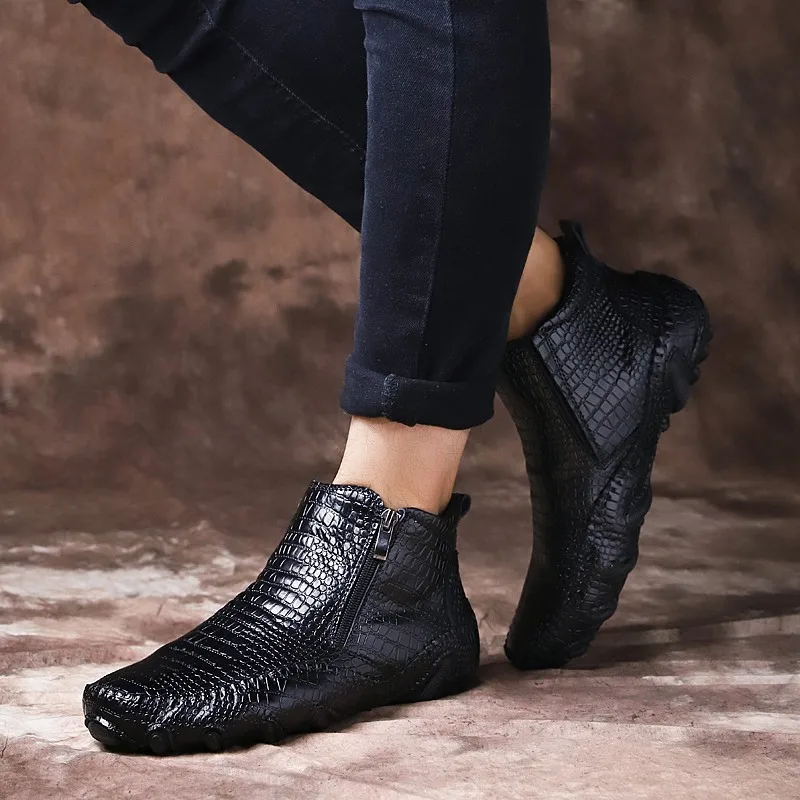 

Dropshipping 2019 Fashion Hot Sales Quality Leather Men Boots Winter Warm Casual Shoes Men Footwear Zipper Male Ankle Black Boot