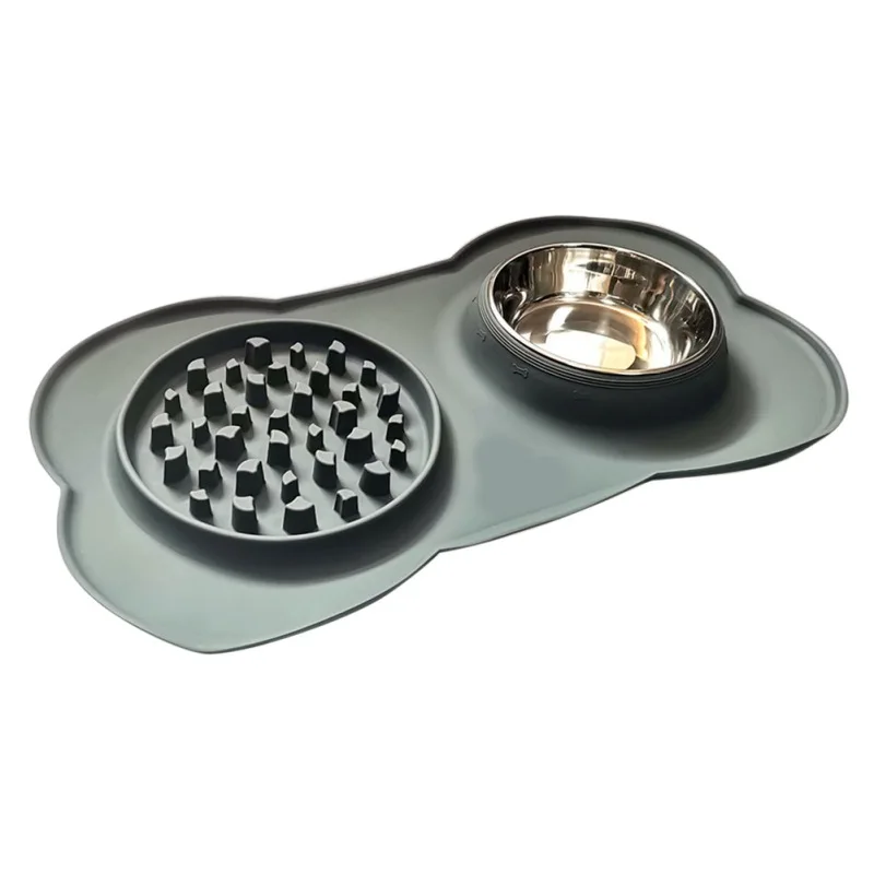 

Pet Feeder Silicone Bowl Dog Foldable Slow Food Waterproof Antiskid Double Bowls Universal Food Basin Daily Pet Supplies