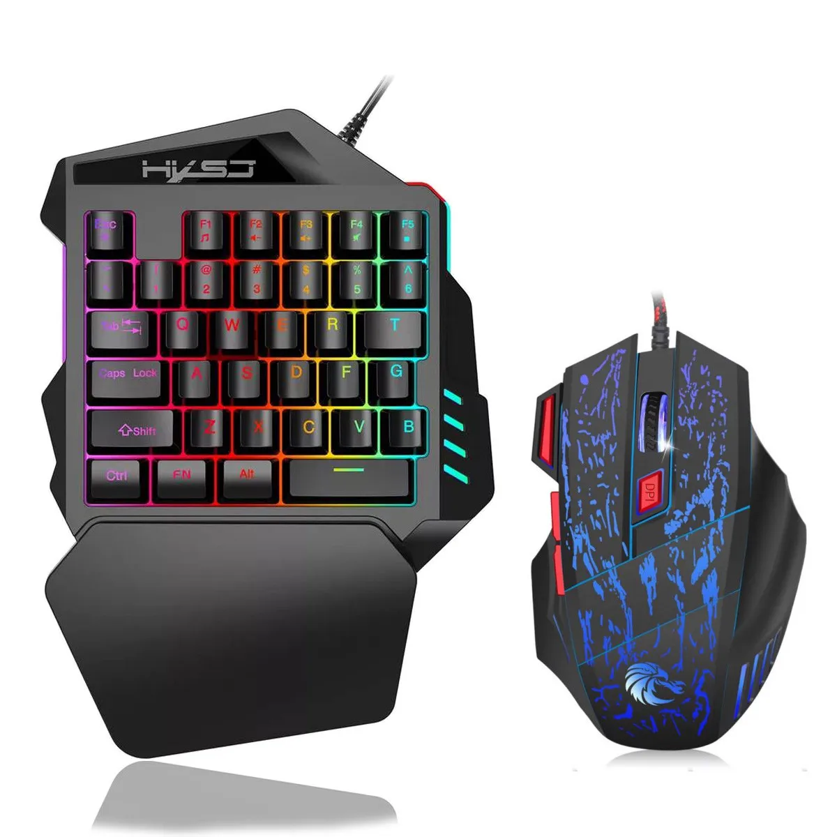 

HXSJ J50 Ergonomic Multicolor Mini Wired Keyboard Mouse Backlight One-Handed Game Keyboard Mouse Set For Home Office Drop ship