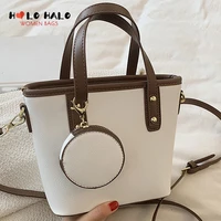 large capacity simple solid color pu leather bucket crossbody bag for women 2021 female brand handbags and purses