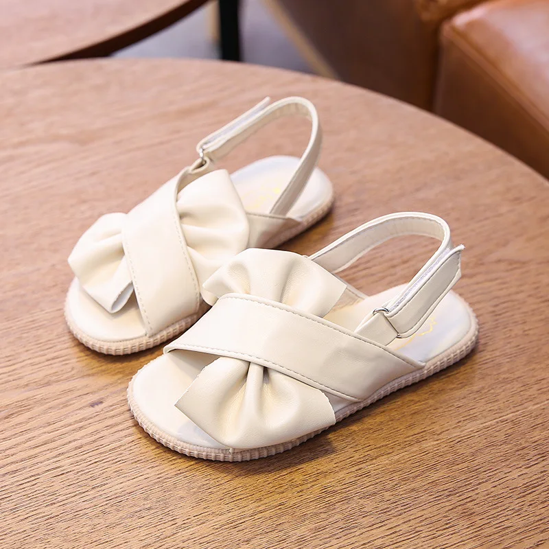 CUZULLAA 2020 Summer Children Sandals for Girls Bow Beach Shoes Kids Soft Bottom Flip Flops Dress Size 26-36 | Детская одежда и