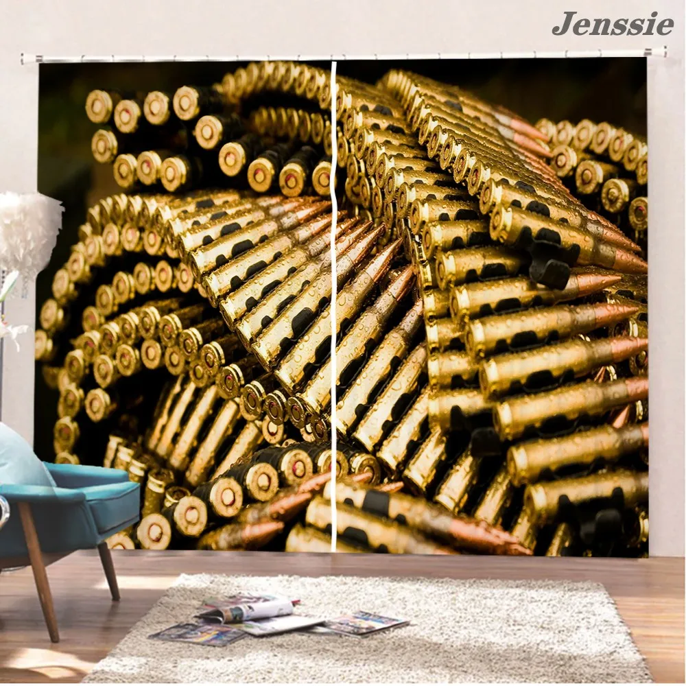 

3D Weapon Bullet Pistol Pattern Window Curtain Cloth Curtain for Living Room Shading Curtain Bedroom Luxury Window Decoration