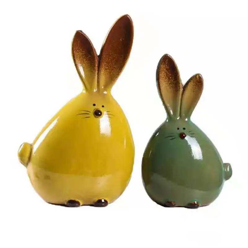 

2pcs ceramic decoration modern simple living room TV cabinet household soft decoration long ear rabbit furnishing