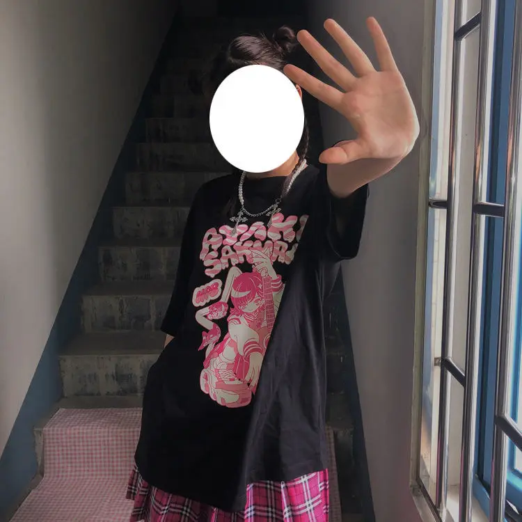 Женская футболка в стиле Харадзюку Свободный Топ черного цвета летняя Корейская