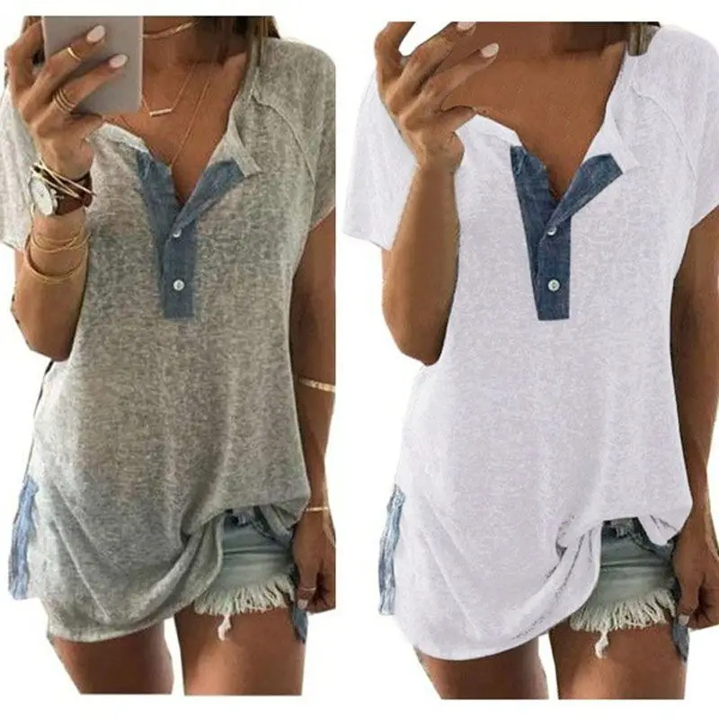 

Vintage Fashion Women Short Sleeve Shirts Ladies Loose Casual Button Blouse Crew Neck Elegant Solid Modal T Shirt Oversized 5XL
