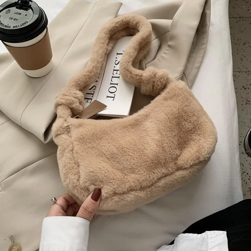 

Плечо Новинка зимы сумка из плюша с искусственным мехом Сумки из натуральной кожи, теплая дизайнерская подмышек мешок из мягкого плюша; Кар...