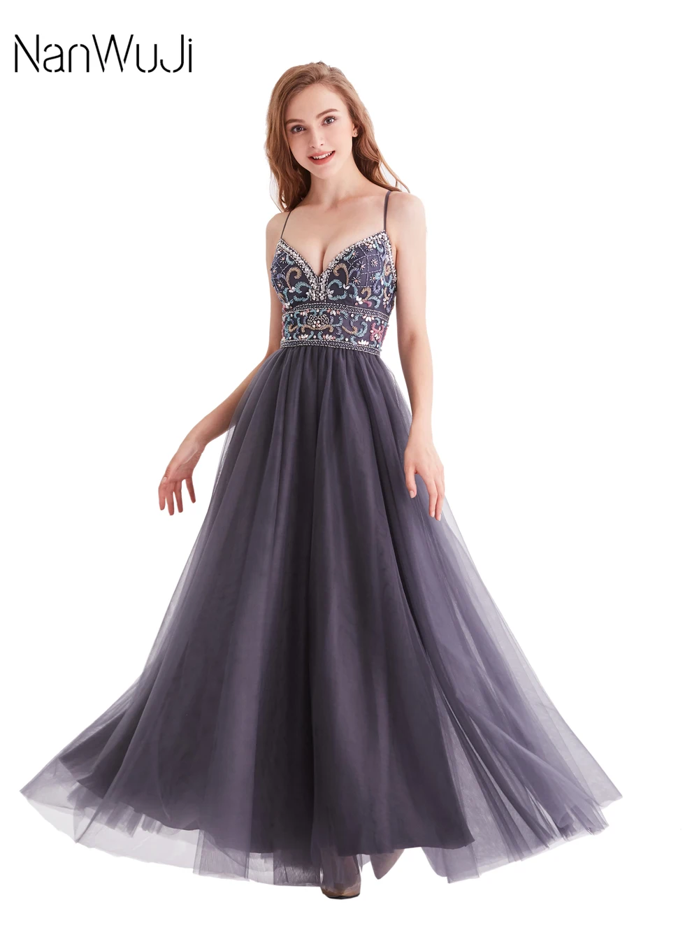 В наличии новинка 2019 темно-серое платье для подружки невесты длинное влюбленных