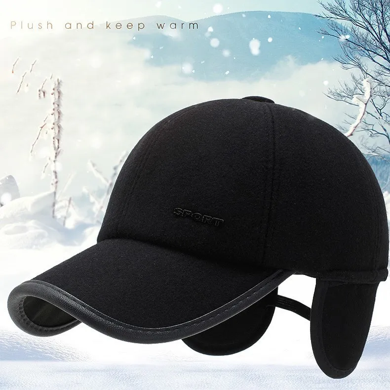 Теплая хлопковая Толстая Кепка Snapback Горячая зимняя бейсболка для мужчин с ушками мужские шапки для отца защита ушей