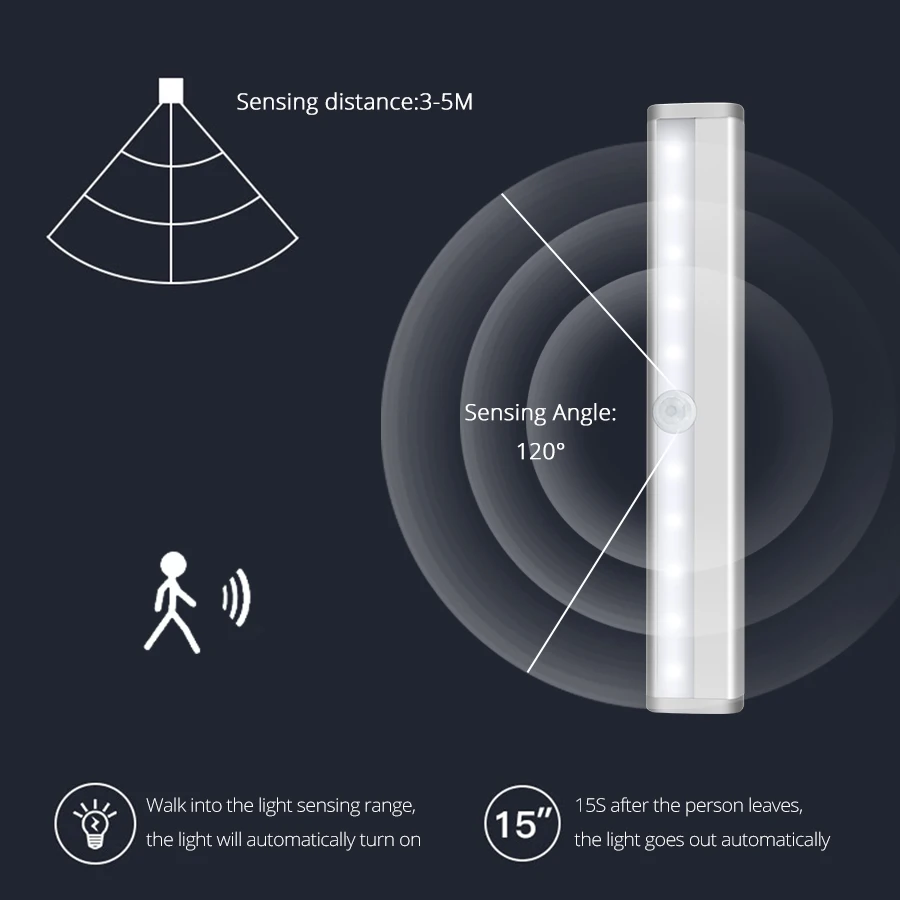 10 светодиодов светильник гардероб датчик движения s для кухонного шкафа шкаф