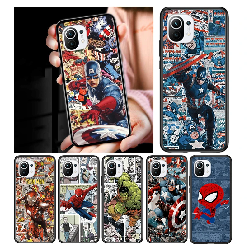 

Avengers America Captain Marvel for Xiaomi Mi 11 10 Ultra 11T 10T Note10 Pro Lite 11i 10i 10S 5G Soft Black Phone Case Cover