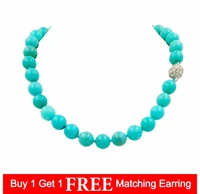 liiji unique natural stone blue turquoises 11mm round beads magnet clasp necklace 18 fashion stone necklace