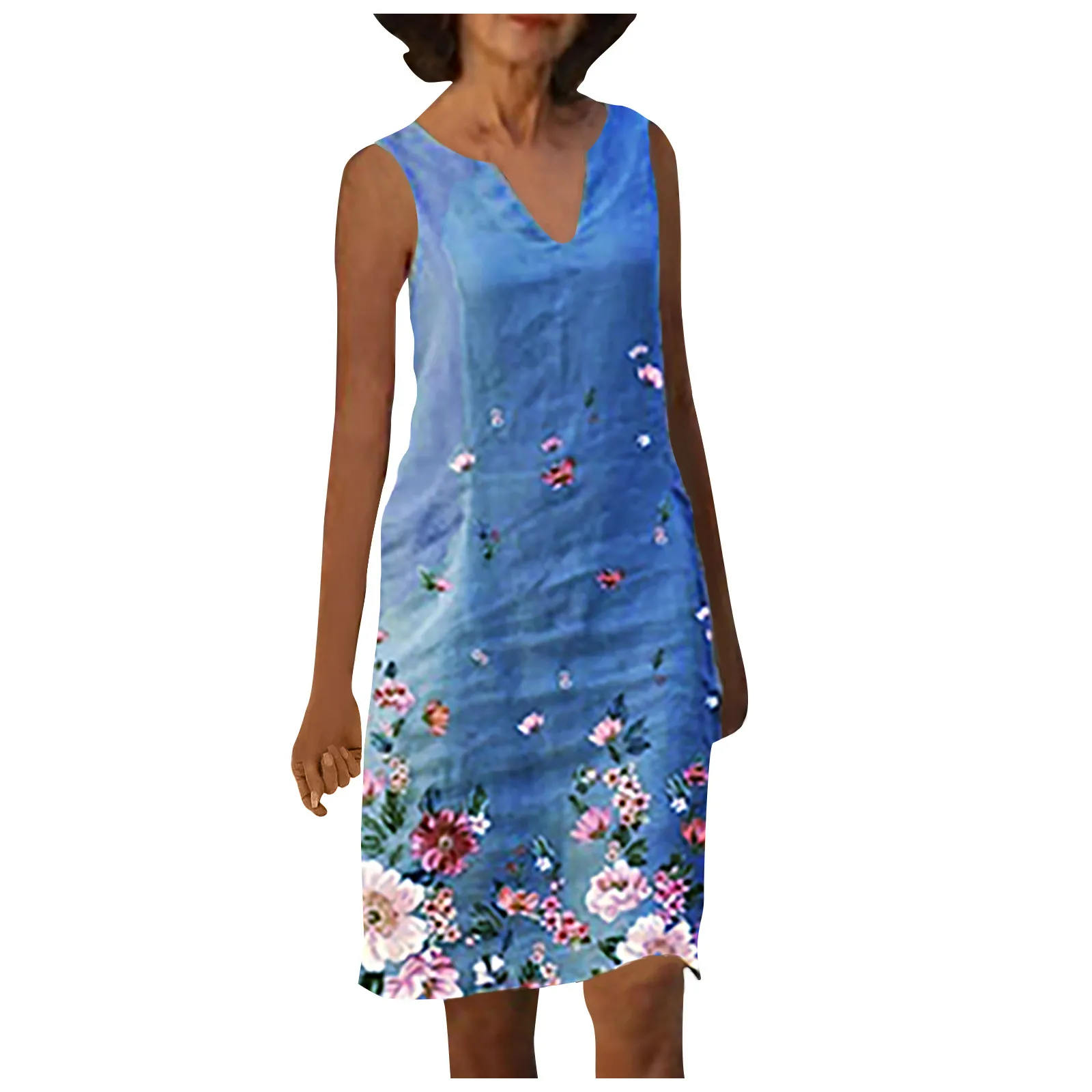

#57 Summer Dress V-neck Fashion Women Linen Casual Cool Plus Size Floral Print Sleeveless Vest Dress