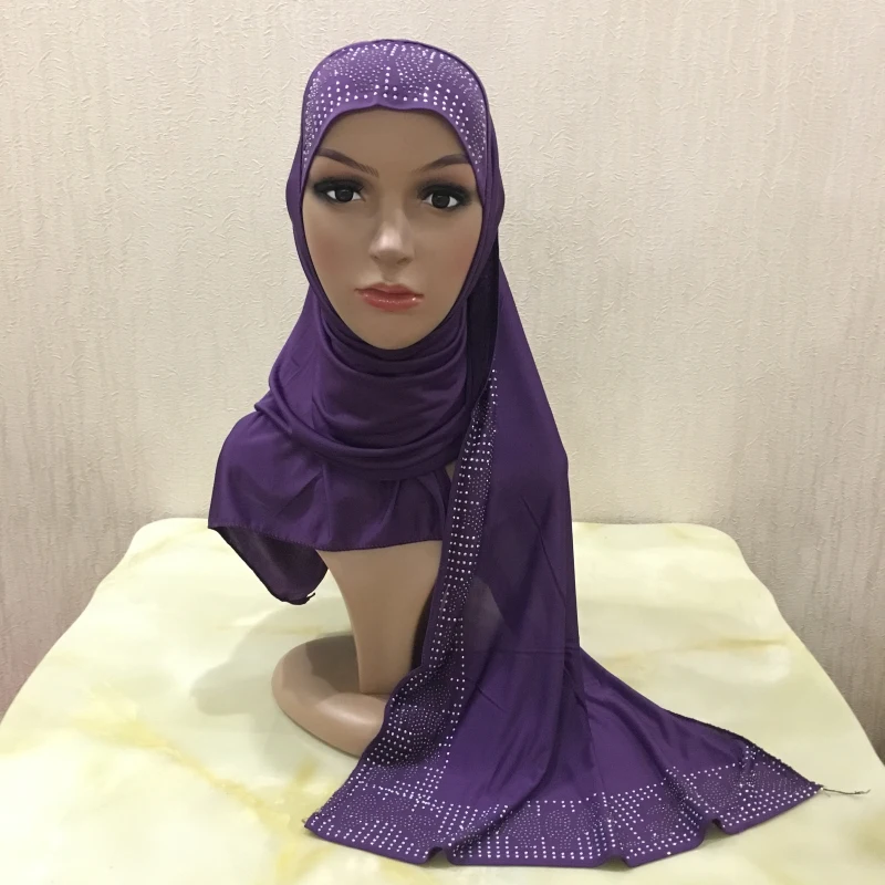 12 Цветов одна петля Щепка Стразы полиэстер Hijab шарф Мусульманский Исламский головной Обёрточная Бумага Обложка Одноцветный шарф - Цвет: Color8