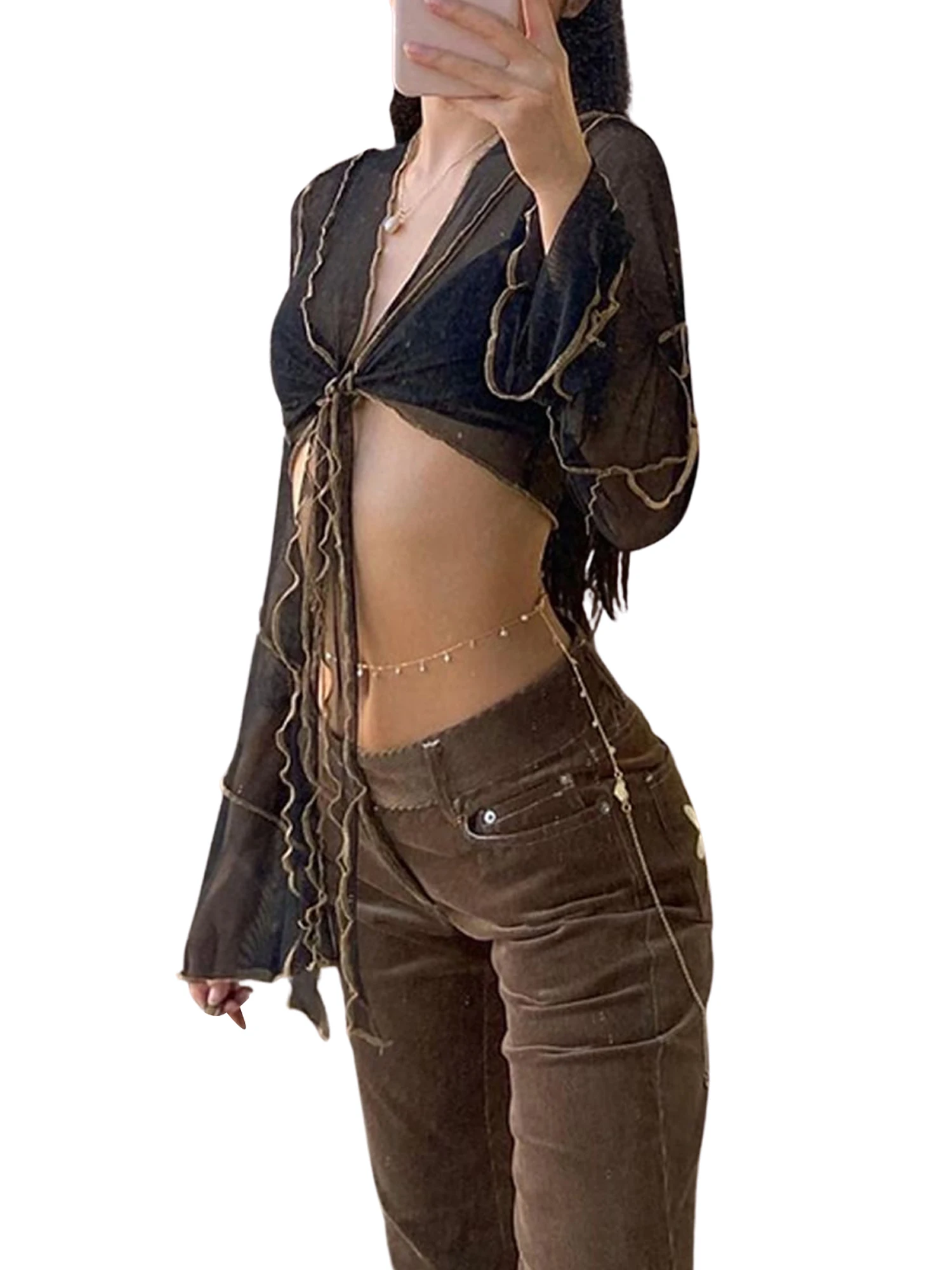 Летние женские черные сетчатые Короткие топы с открытым животом Сексуальная