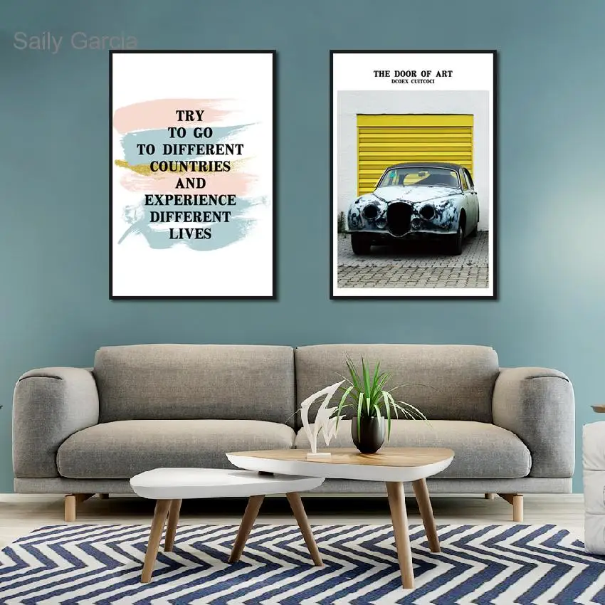 

Car Garage Yellow Door Nordic Frameless Painting Minimalist Canvas Painting for Living Room Bedroom Photo Wall Poster