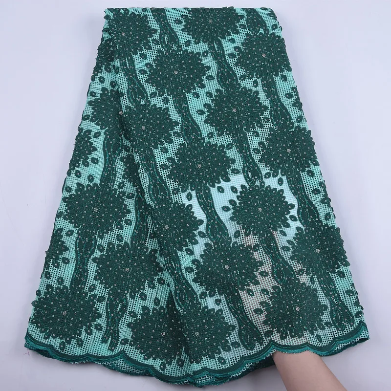 Чистый белый Африканский сетчатый кружевной ткани с блестками вышивка