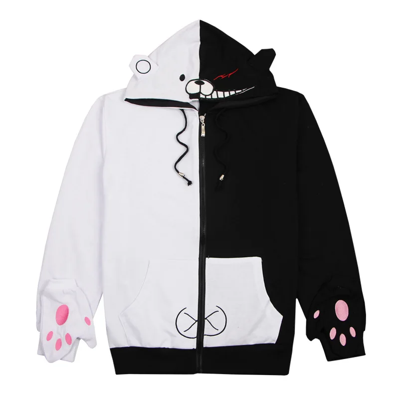 Danganronpa Monokuma Anime Costume Zipper Hoodies Sweatshirts Kawaii Black White Bear Women Men Winter Hooded Jacket Casual Coat