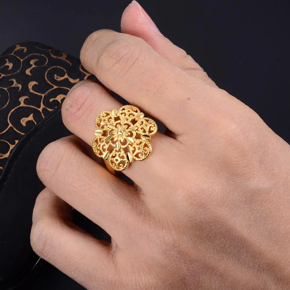 

Wando Dubai Jewelry Free Size Arab /Ethiopian/ African Gold Color Wedding Rings for Women Girl Unisex Fashion Jewelry Party Ring
