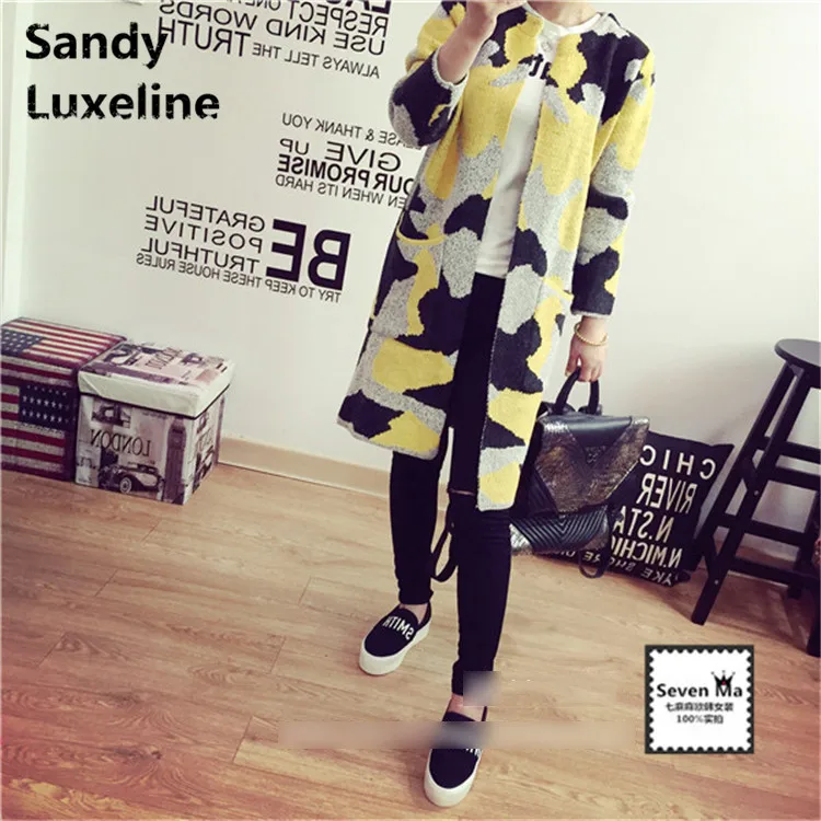 Женский длинный кардиган камуфляжной расцветки Свободный вязаный базовое