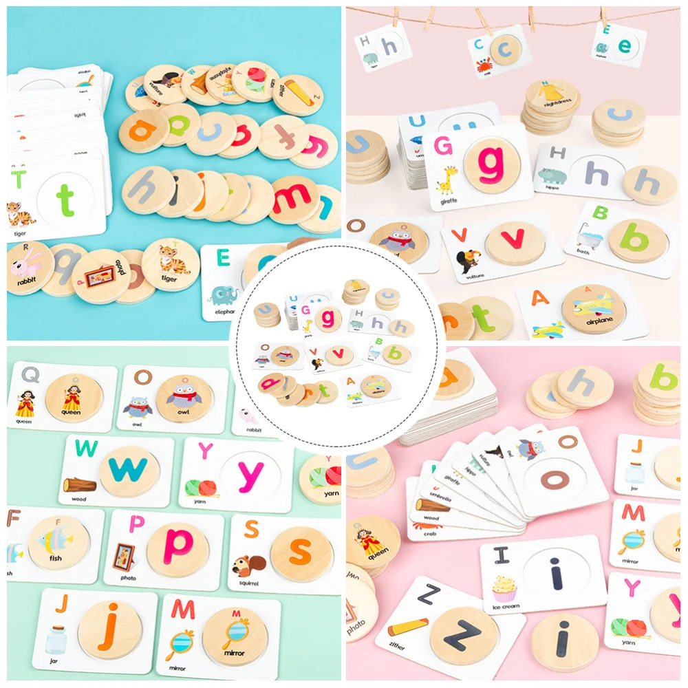 

1 Set of Wooden Children's Spelling Learning Toys Funny Matching Words Cards