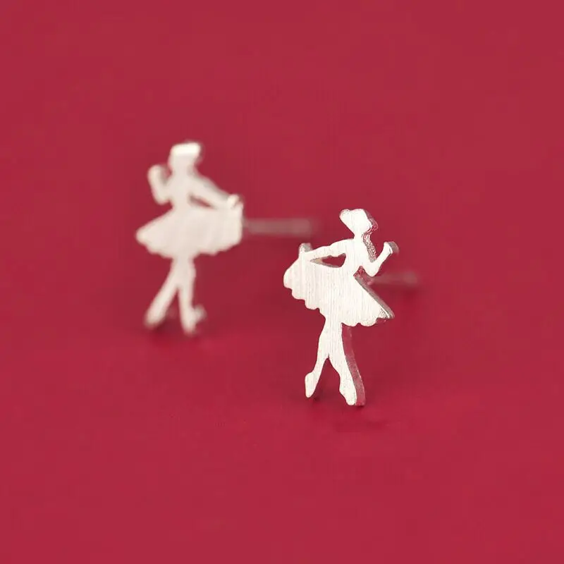 

925 Sterling Silver Tiny Ballet Dancer Stud Earrings for Women Gril Authentic Silver Wedding Jewelry Bijoux EH419