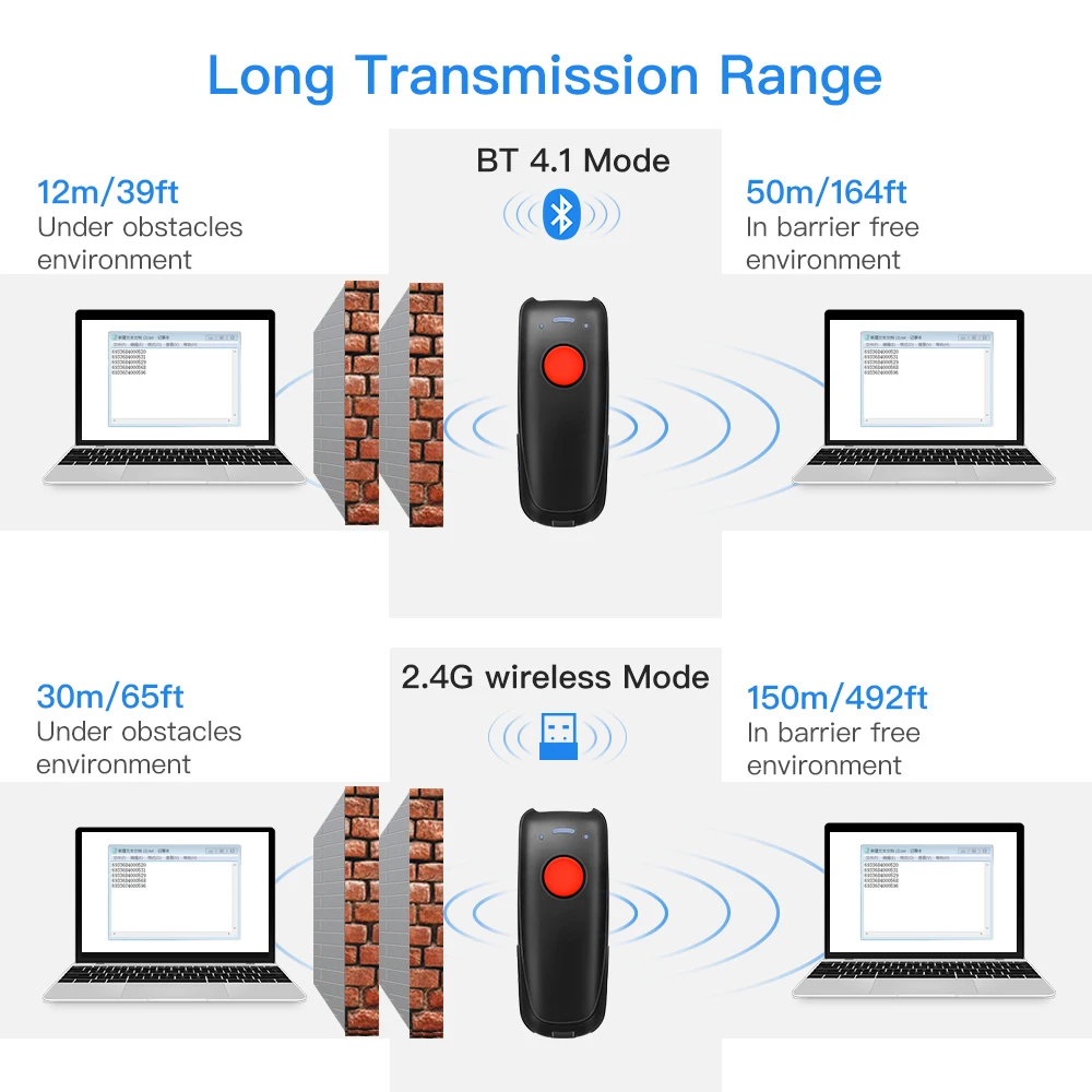 Eyoyo EY 004A Портативный мини проводной и 2 4 г Беспроводной Bluetooth сканер штрих кода 3 в 1