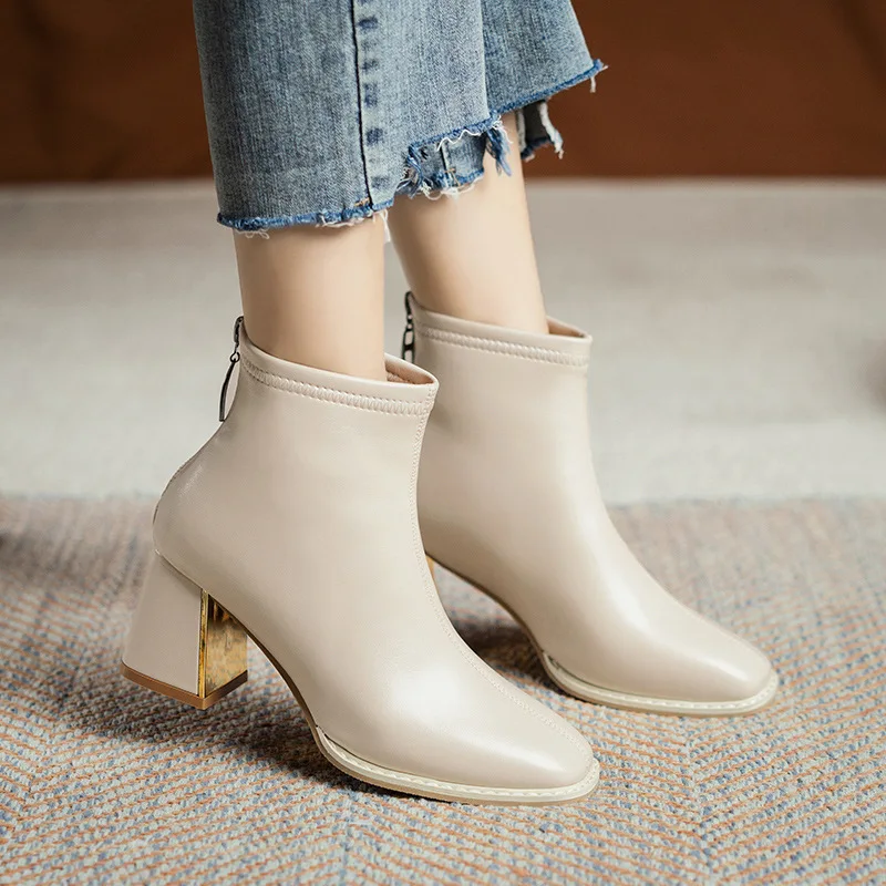 

Женские кожаные ботинки EOEODOIT, ботильоны на среднем каблуке, Осень-зима