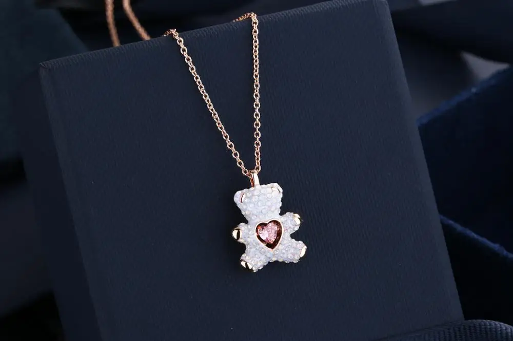 

Wholesale fine jewelry crystal heart bear necklace pendant neck chain set beauty rose gold fashion accessories women lady girl