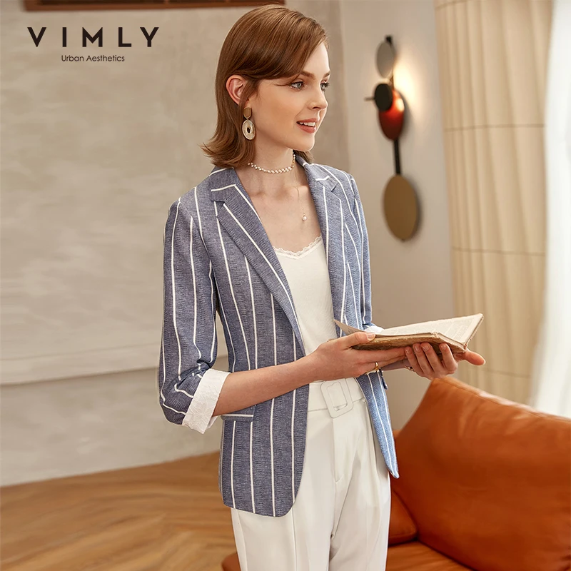 Vimly весенние полосатые блейзеры для женщин модные пиджаки с отложным воротником
