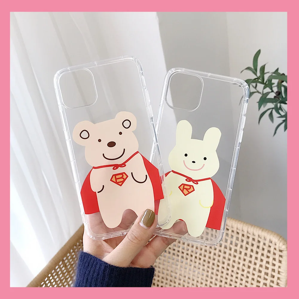 Funny Couple Spaceship Rocket Bunny Superman Phone Case For iPhone 11 Pro Xs MAX XR X 7 8 Plus SE 2 Clear Soft TPU Back Cover |