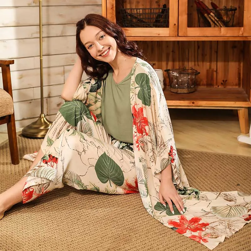 Пижамный комплект Женский из 4 предметов мягкий Свободный кардиган с широким