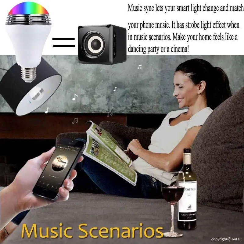 

E27 Lamp Smart LED Light Bulb Bluetooth Control RGB Colour Music Speaker Timer
