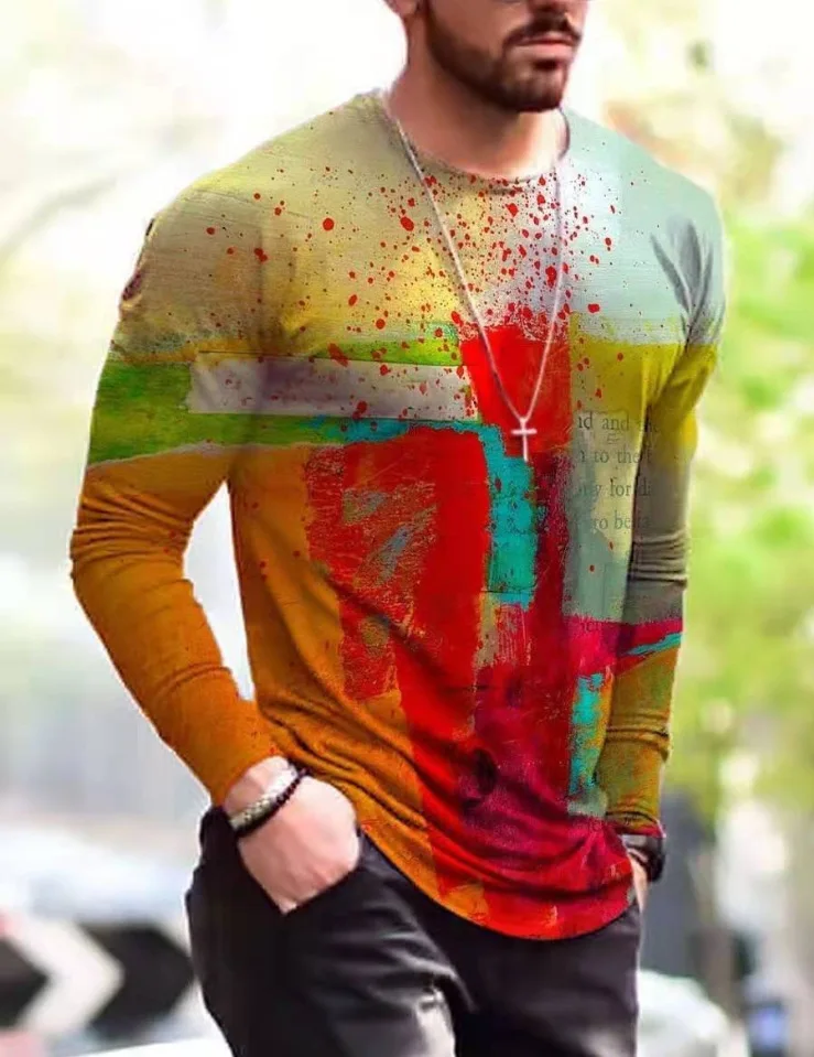 Мужская футболка с камуфляжным принтом длинным рукавом для фитнеса в стиле