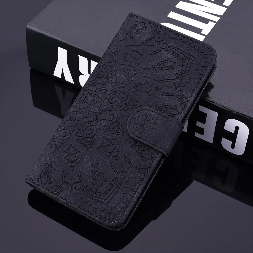 Black Кожаный чехол-книжка с цветами для huawei P20 P30 Pro mate 20 10 Lite P Smart Z+ Y9 Y7 Y6 Honor 10 9 Lite чехол-кошелек - Цвет: Black