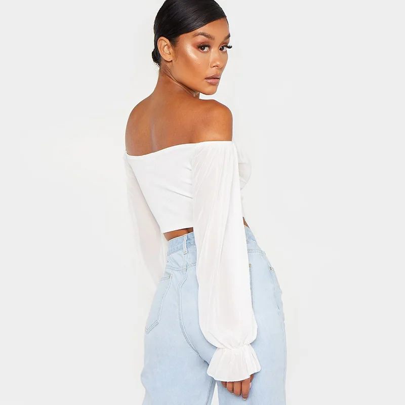 2019 осень сексуальные платья с открытыми плечами сетка пэчворк для женщин блузки