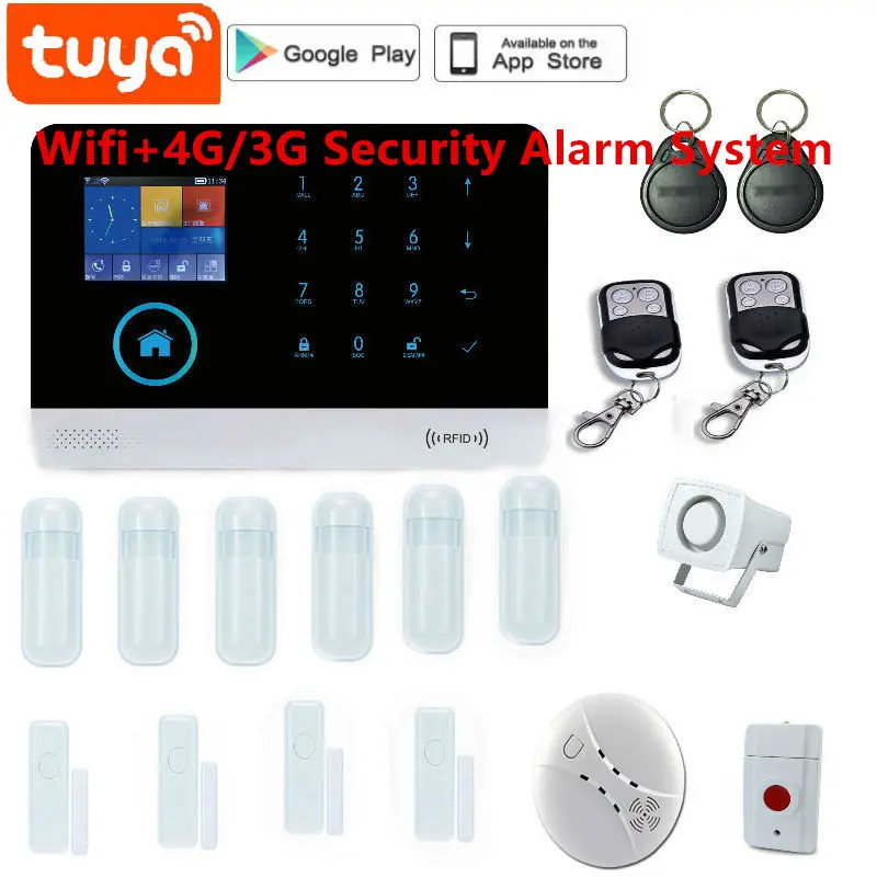 Home Alarm System Wifi 4G Intercom Remote Control Autodial 433MHz Detectors IOS Android Tuya APP Touch Keyboard | Безопасность и