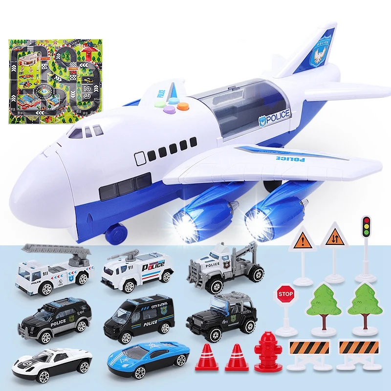 Набор автомобильных игрушек с транспортным грузовым самолетом и большим игровым