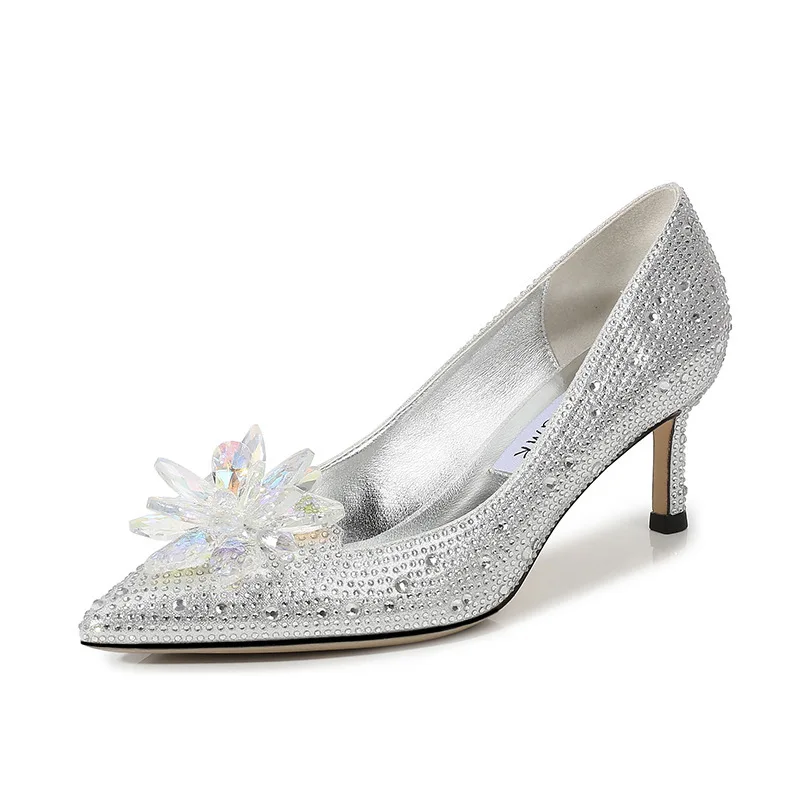 

Crystal shoes high heeled banquet women's shoes large diamond princess wedding shoes silver stiletto shoes