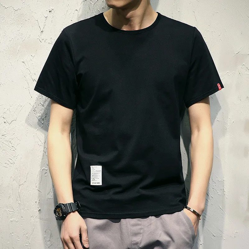 

T-shirt men's short-sleeved summer trend 2 Slim cotton solid color T-shirt Korean version of the round neck loose