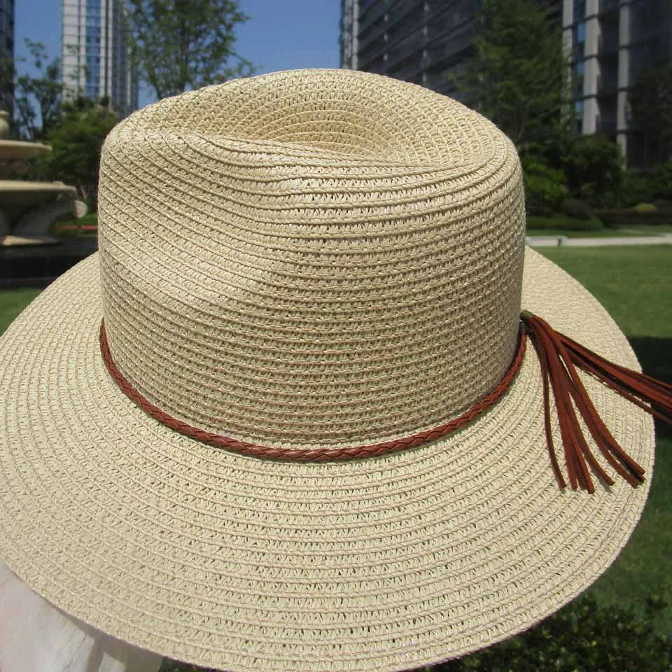 Летняя универсальная модная бежевая Джаз Кепка с кисточками Пляжная соломенная