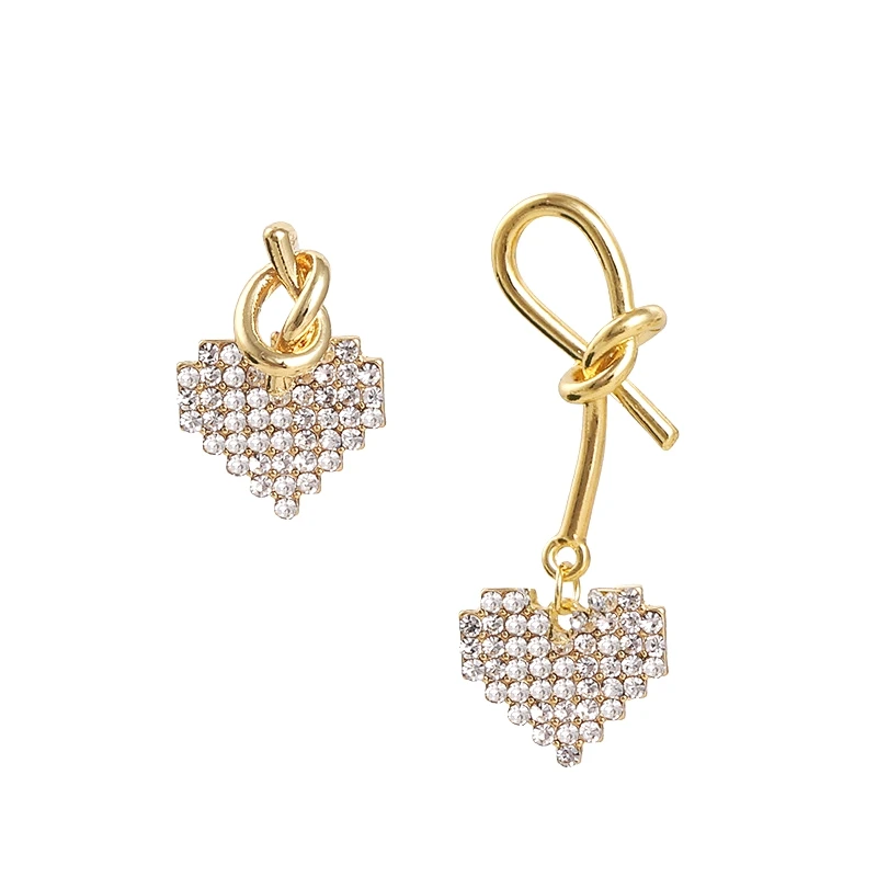 2019 корейские асимметричные золотые серьги в форме сердца с кристаллами висячие