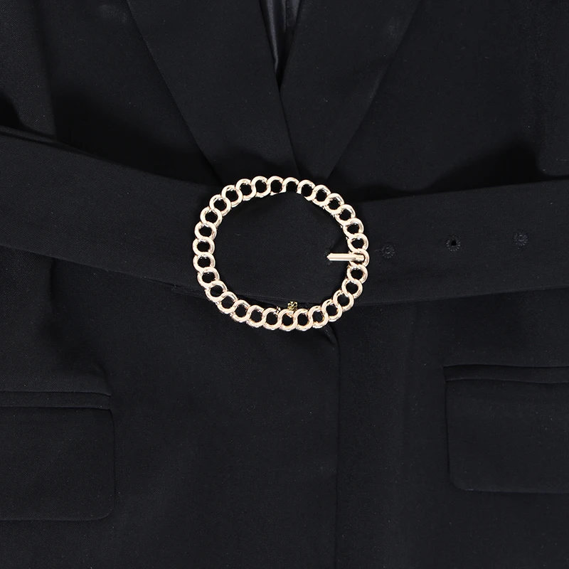 

GALCAUR Elegant Women's Blazers V Neck Long Sleeve High Waist Hit Color Patchwork Tunic Lace Up Autumn Black Coats Female 2020