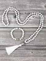 yuokiaa japamala sets 108 mala necklace natural knoted bohemian tassel 8mm white turquoise beads meditation necklace bracelet