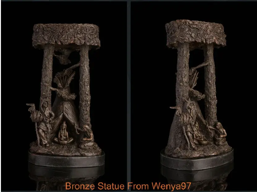 Арт Деко скульптура Африканское родное племя семейная сцена жизни Бронзовая