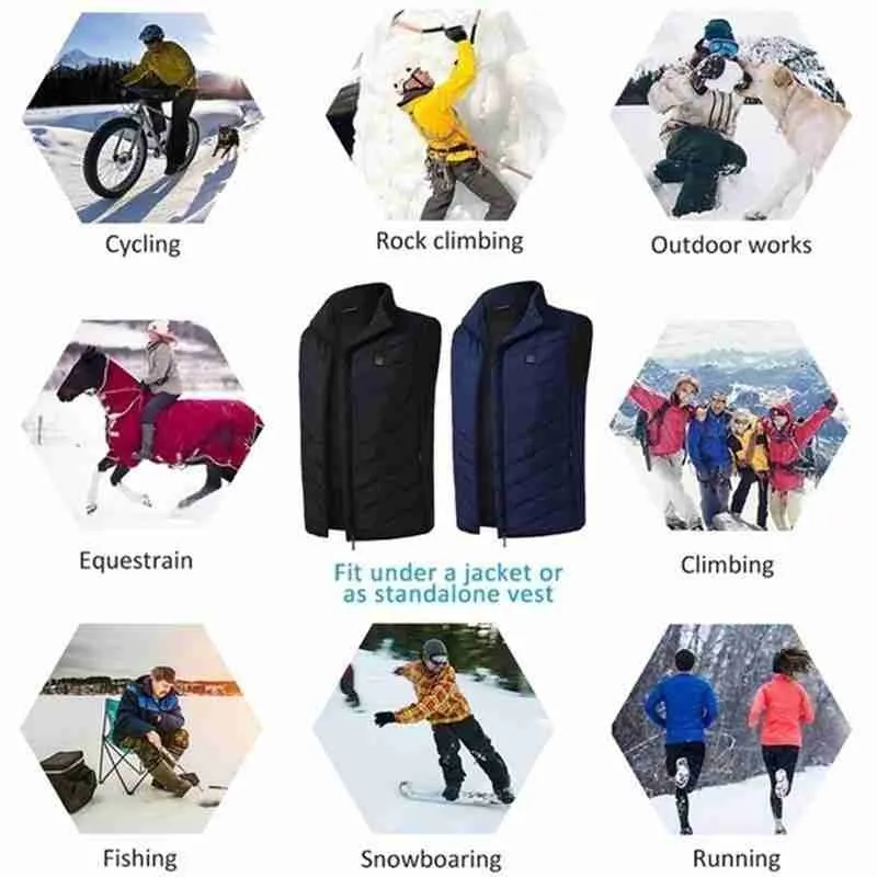 

1 Pc Heated Vest Winter Outdoor Men Electric Heated Heated Jacket Winter Vest Thermal USB Heating Vest Camping Walking Clot H3L8