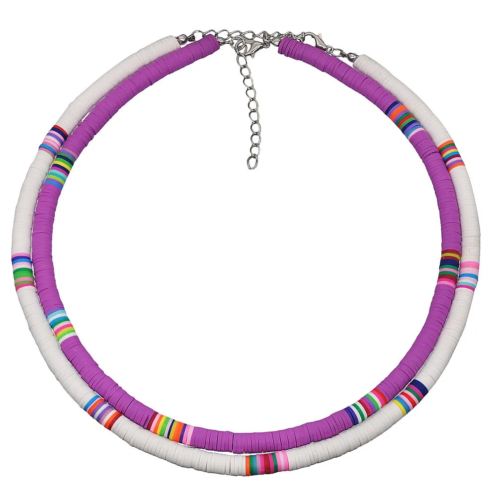 

Necklace, clavicle chain, Bohemia, short neck chain, overlapping, mixed color, soft clay necklace